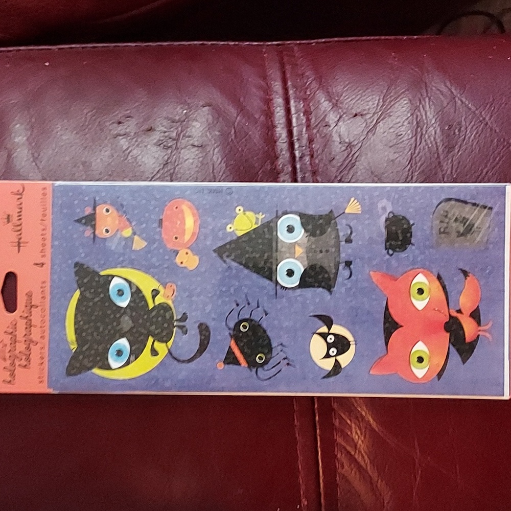 Halmark Big Eyes Halloween Animals Stickers Vintage VERY RARE Cat Owl Fox Spider